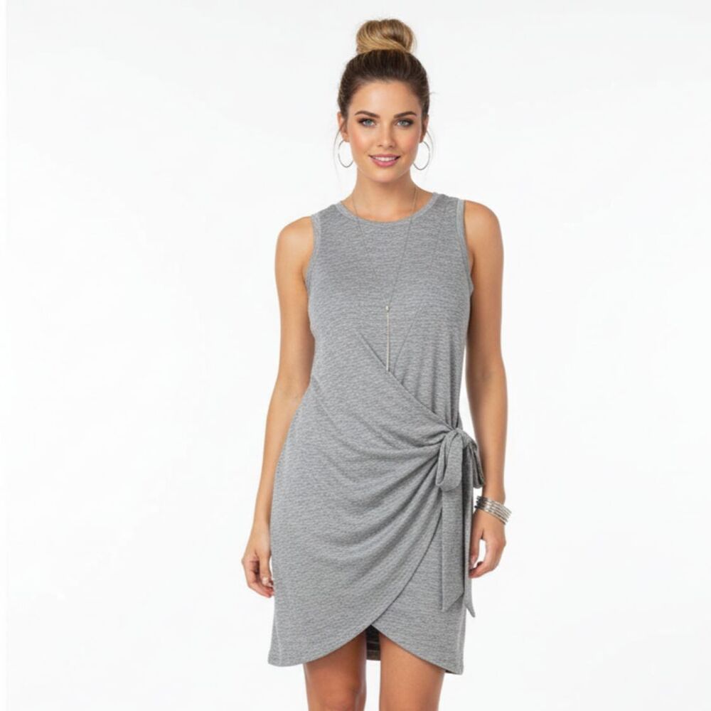 Kori America Gray Sleeveless Side Tie Mini Dress S